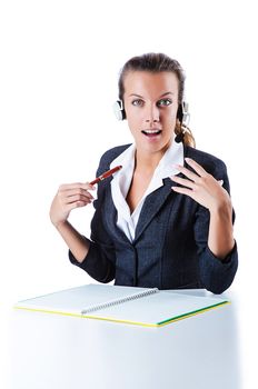 Female helpdesk operator on white