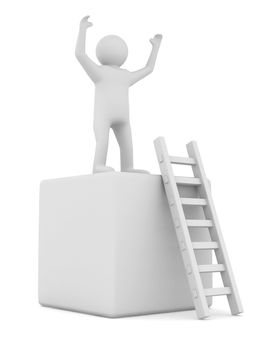 man on box and staircase. Isolated 3D image