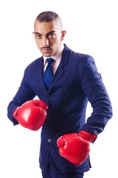 Handsome businessman with boxing gloves