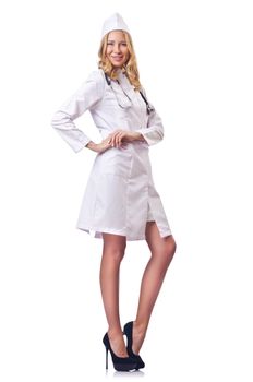 Attrative woman doctor isolated on white