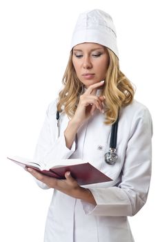 Woman doctor isolated on white