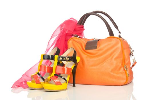 Woman accessories on white background