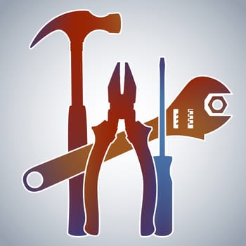Color Gradient Silhouette Illustration of Hammer, Pliers, Screwdriver and Wrench (jpeg file also has clipping path)