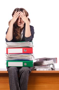 Businesswoman with lots of folders
