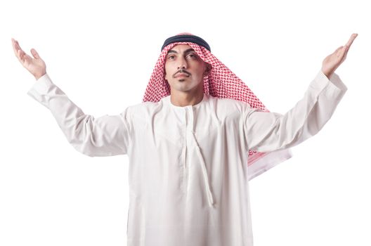 Arab man praying on white