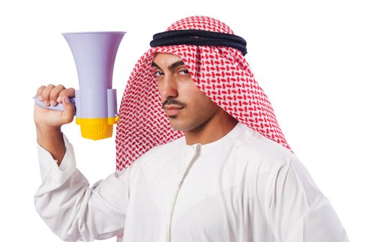 Arab man shouting through loudspeaker