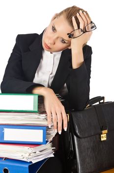 Woman with lots of work