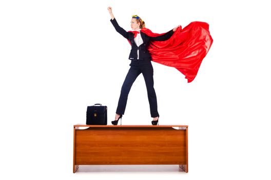 Superwoman standing on the desk