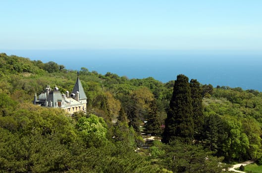 view from mountian on Alexander Palace in Yalta, Ukraine