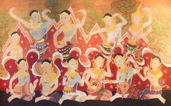 beautiful of ancient art  thai fabric painting