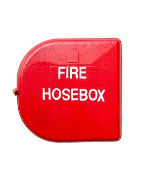 red fire hose box isolated white background