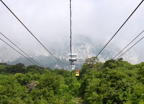 aerial ropeway cabin going to mountain