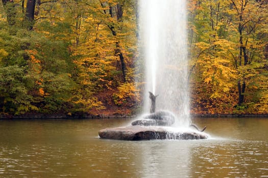 fountain in autumnal park in Uman, Ukraine