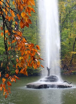 fountain in autumnal park in Uman, Ukraine