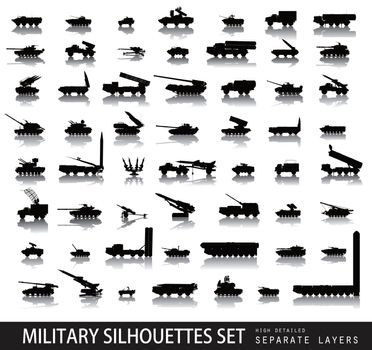 High detailed military silhouettes set. Vector on separate layers