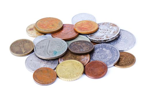 Old coins isolated over white