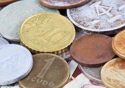 Old and new European coins. Money background