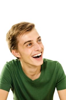 Closeup portrait of a happy young man smiling on white background 