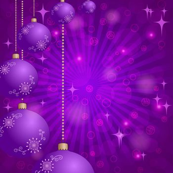 Christmas holiday background: balls, stars and rays