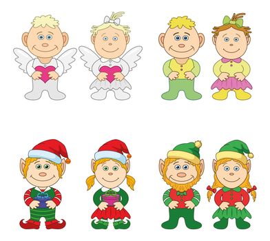 Set boys and girls: holiday Valentine angels, leprechauns, Christmas gnomes