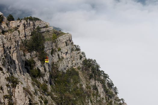 aerial ropeway tramway cabin in mountains