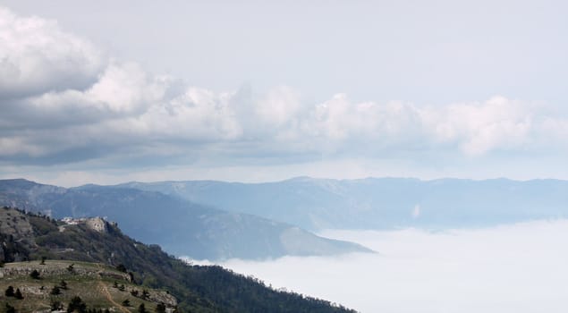 Crimea mountains between clouds