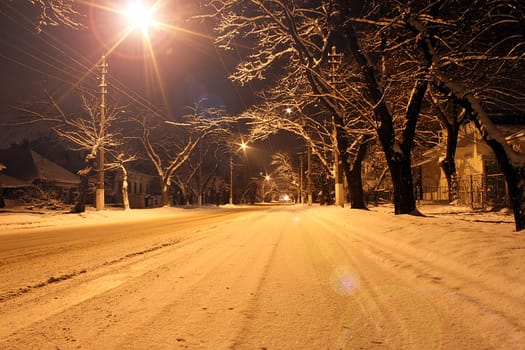 street in town at winter night