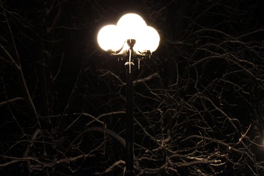 icicles on lantern at winter night
