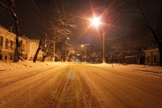 street in town at winter night