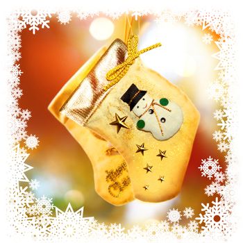 design image with snowflakes and Christmas-tree decoration with socks