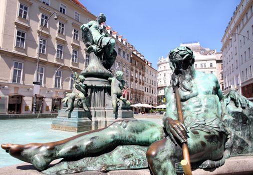 The Donner Fountain (Donnerbrunnen) in Neuer Markt in Vienna, Austria