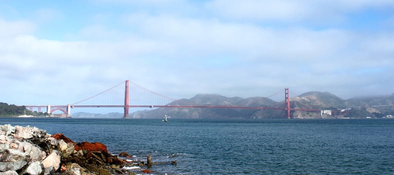 Golden Gate bridge in San Francisco with water in the front.