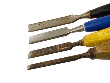 four chisel graver carve tools for wood work isolated on white background