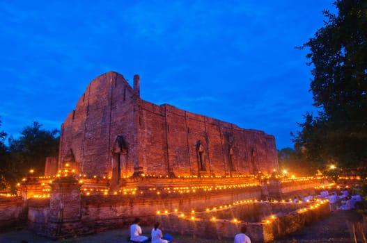 The ruins of the temple in twilight time at Ma Hae Yong temple, Thailand