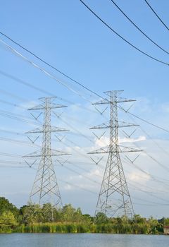 high voltage tower side of the pond., Lumlukga, Patumthani