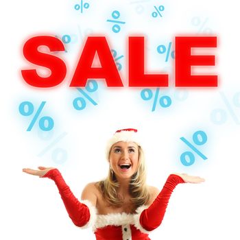 happy santa girl drop in air sale signs