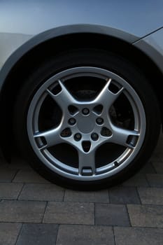 Close shot of a sports style alloy wheel