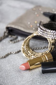 pink lipstick put on beauty accessories background