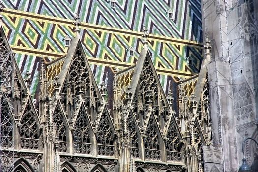 Tiles Roof of Stephansdom Cathedral in Vienna, Austria 