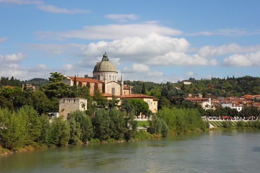 Church San Giorgio in Braida at the bank of River Adige in Verona, Italy.