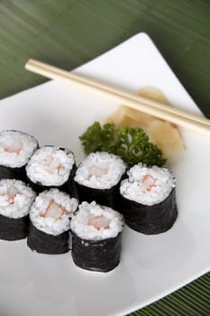 Japanese food sushi on white plate