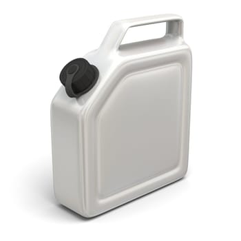 3D illustration of white jerry can isolated on white background.