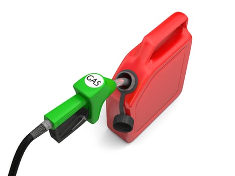 Illustration of green fuel pump nozzle and red jerry can isolated on white background