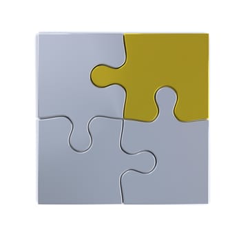 Illustration of silver jigsaw with one golden puzzle piece isolated on white background.