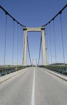 suspended bridge on a blue sky