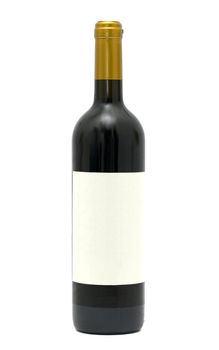 A bottle of red wine on white background
