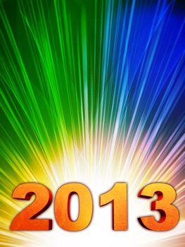 golden year 2013 with light rays over rainbow colorful background
