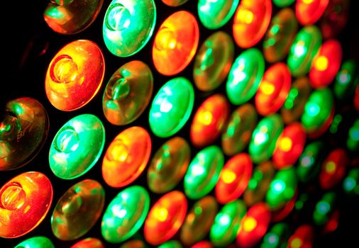 Close up image colored LED bulbs