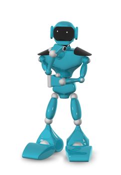 3d illustration of a blue robot on white background