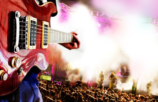 Live music background,Guitar player and public
